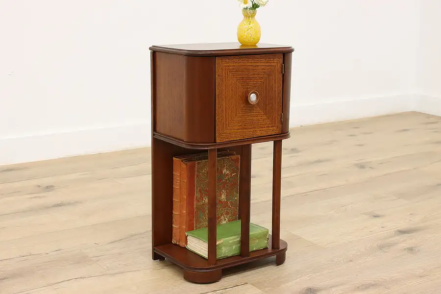 Main image of Art Deco Antique Walnut Nightstand, End or Side Table