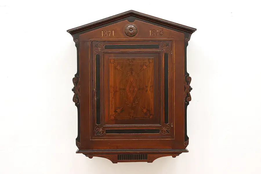 Main image of Victorian Walnut & Inlay Wall Hanging Medicine Bath Cabinet