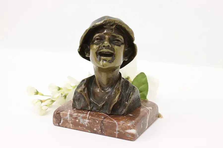 Main image of Young Boy Laughing Sculpture Antique Bronze Statue, Martin