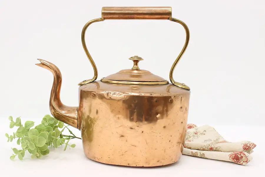 Main image of European Farmhouse Antique Copper & Brass Teapot or Kettle