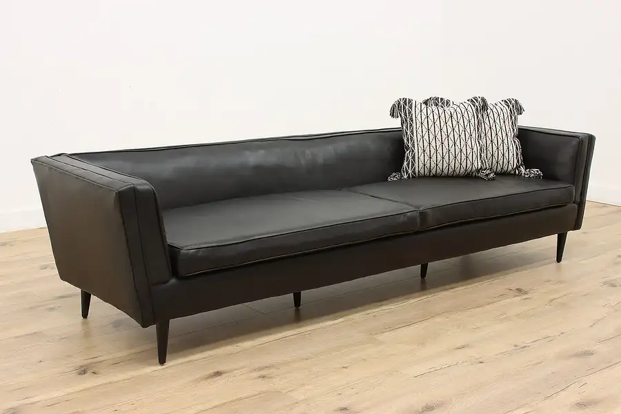 Main image of Midcentury Modern Vintage 9' Leather Sofa, Custom Crafted