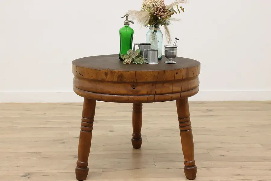 Main image of Farmhouse Antique Round Maple Kitchen Butcher Block, Island