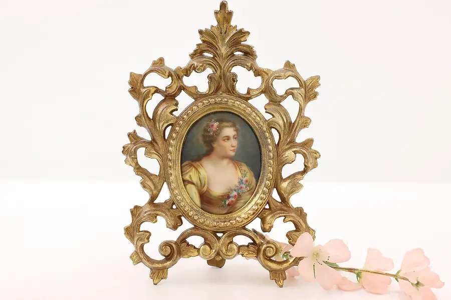 Main image of Victorian Antique Miniature Portrait,Ornate Frame, Laraliere