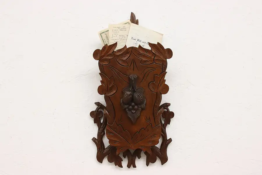 Main image of Victorian Antique Carved Walnut Wall Pocket Magazine Rack