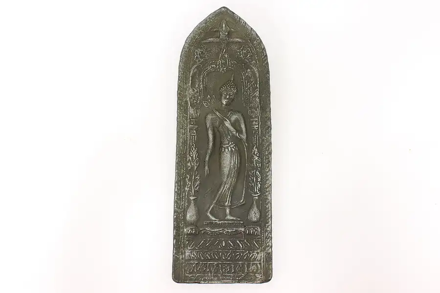 Main image of Thai Vintage Patinated Pewter Wall Plaque with Deity