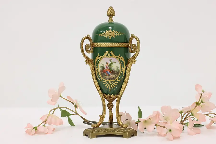 Main image of French Antique Porcelain & Bronze Urn, Portraits Signed Max