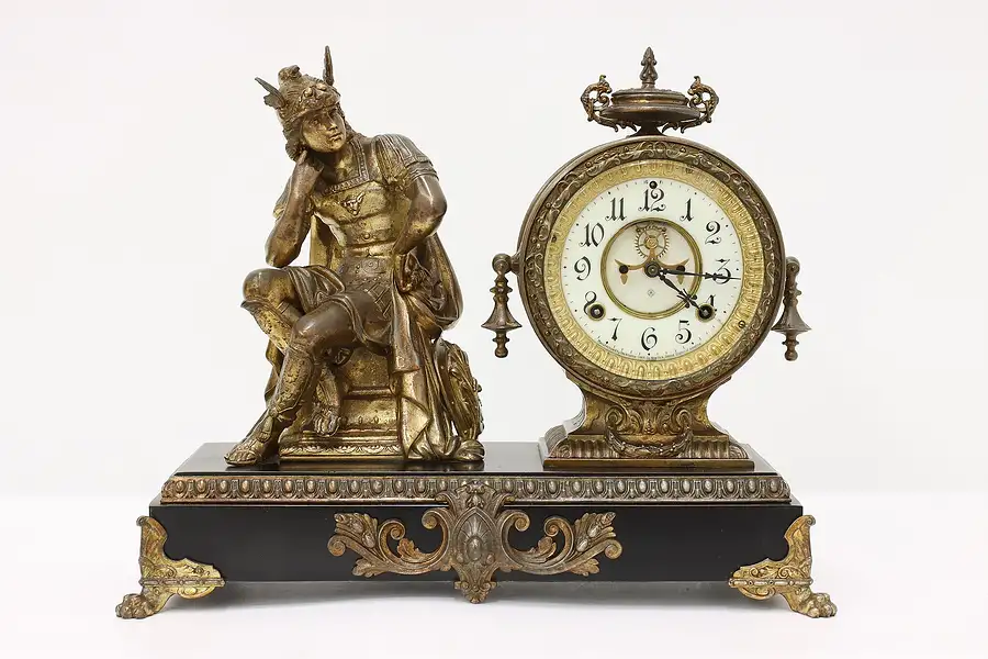 Main image of Mercury God Antique Porcelain Dial Mantel Clock, Ansonia