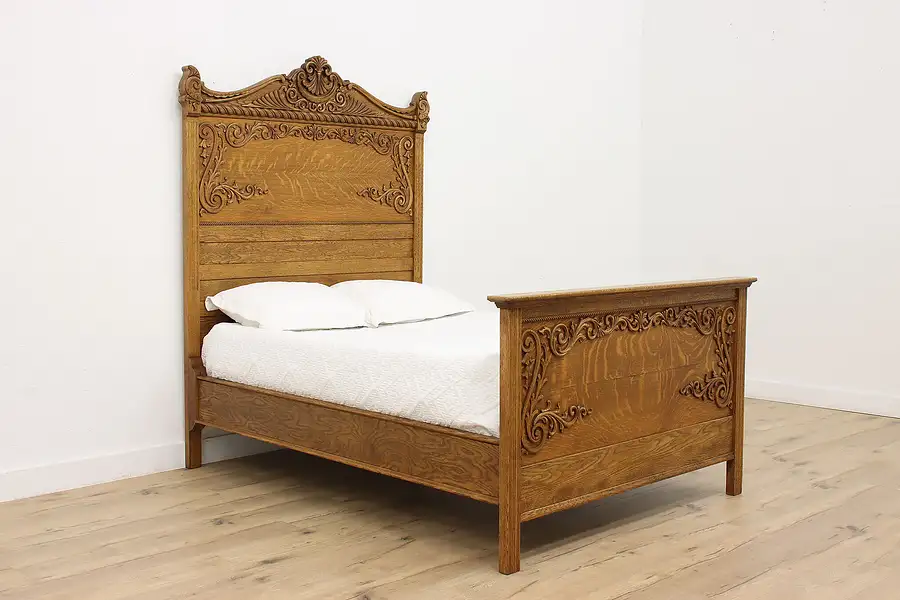 Main image of Victorian Antique Carved Oak Full or Double Size Bed