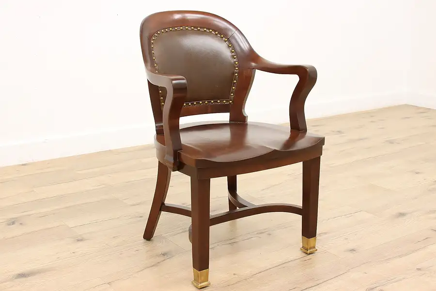 Main image of Leather & Walnut Antique Banker, Office or Desk Chair Signed