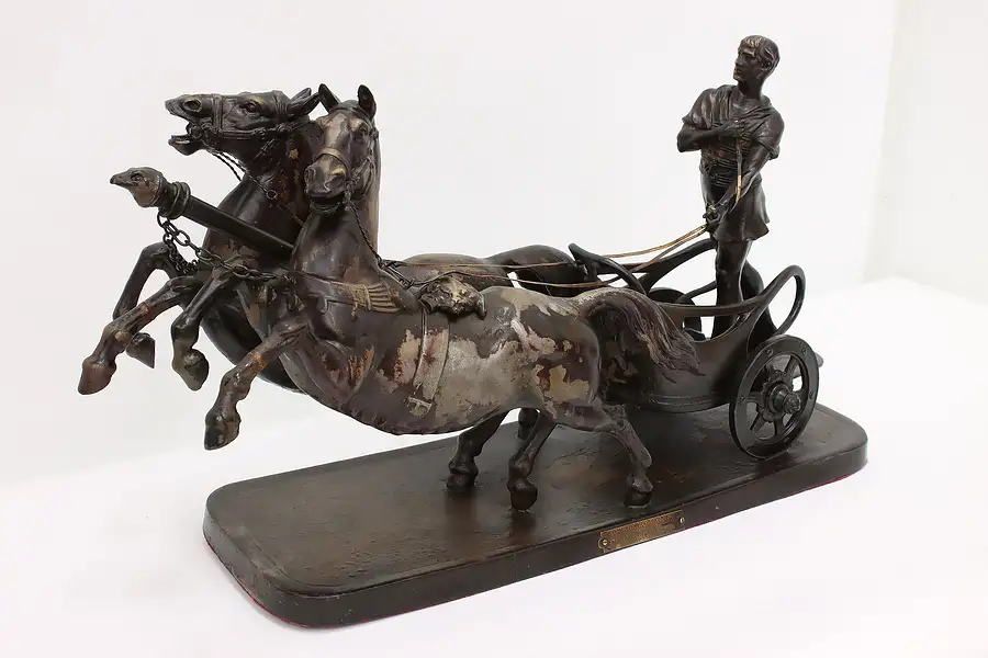 Main image of French Antique Horse Chariot Racing Sculpture after Hingre