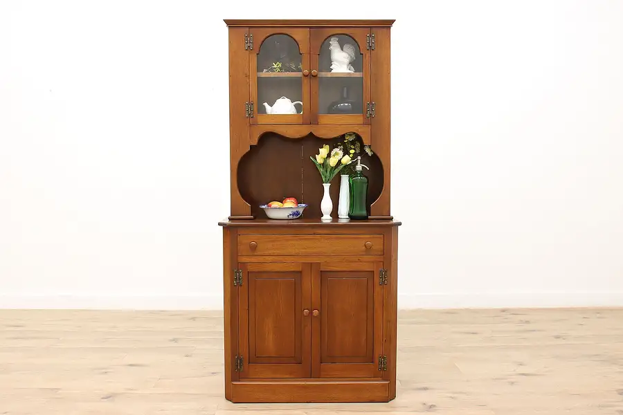 Main image of Farmhouse Vintage Country Walnut Kitchen Pantry Cupboard