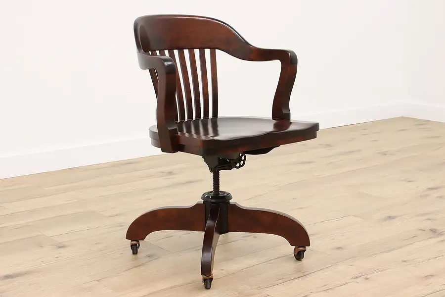 Main image of Swivel Adjustable Antique Birch Office Library Desk Chair