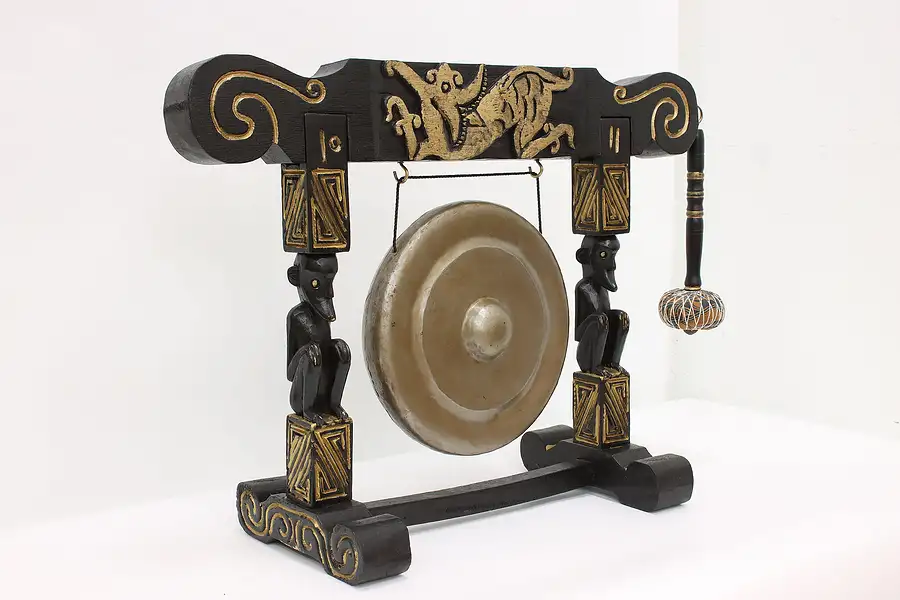 Main image of African Carved & Painted Vintage Temple Dinner Gong & Mallet