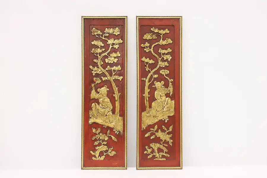 Main image of Pair of Chinese Antique Painted & Gilt Temple Carving Panels