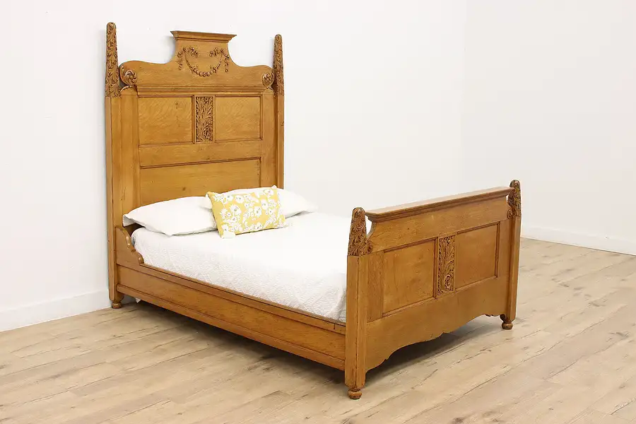 Main image of Victorian Antique Carved Oak Full or Double Size Bed