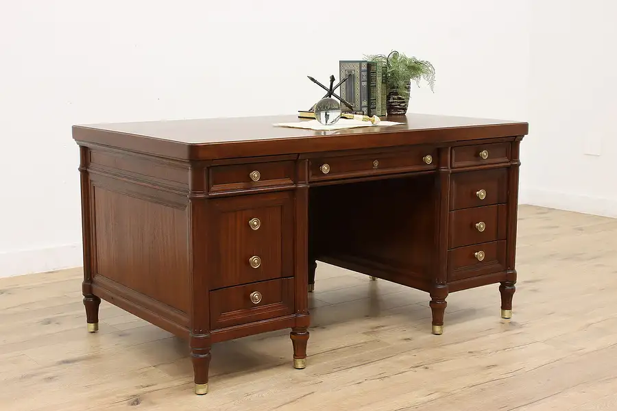 Main image of Executive Antique Office or Library Walnut & Mahogany Desk