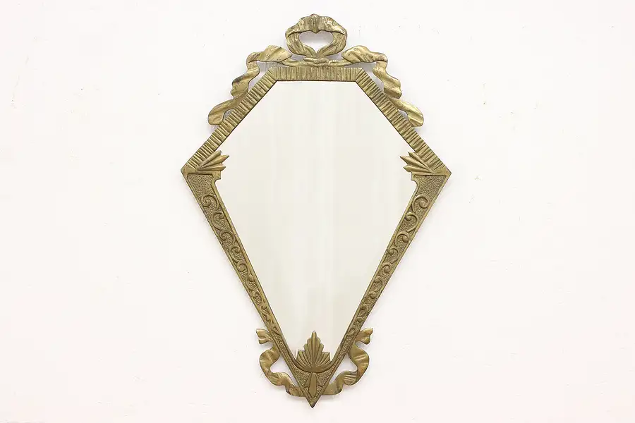 Main image of Art Deco Antique Brass Finish Hall or Bath Wall Mirror