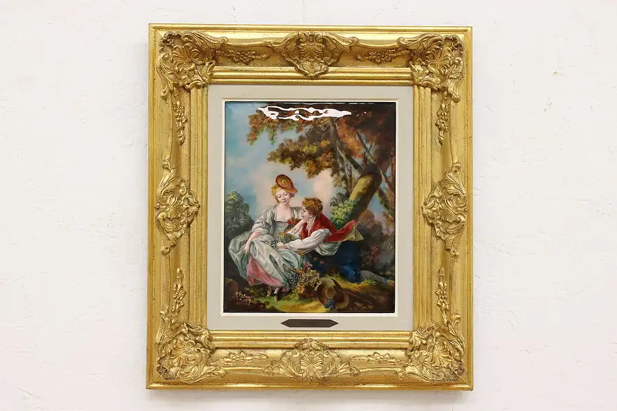 Main image of L'Autumne Vintage Enamel Painting after Boucher, Restoueix