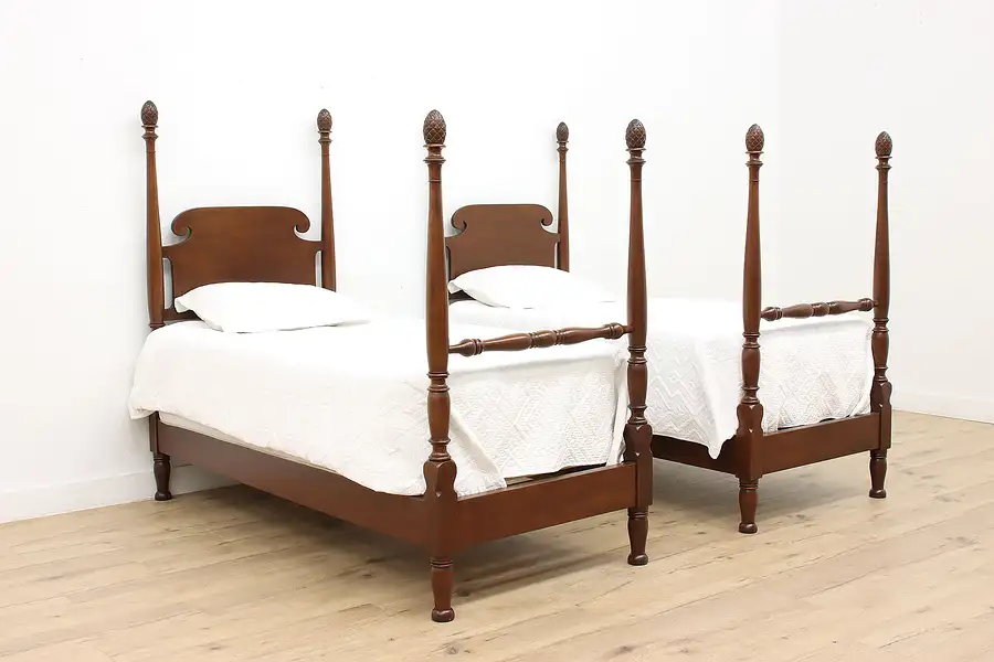 Main image of Pair of Antique Georgian Design Twin Size Poster Beds