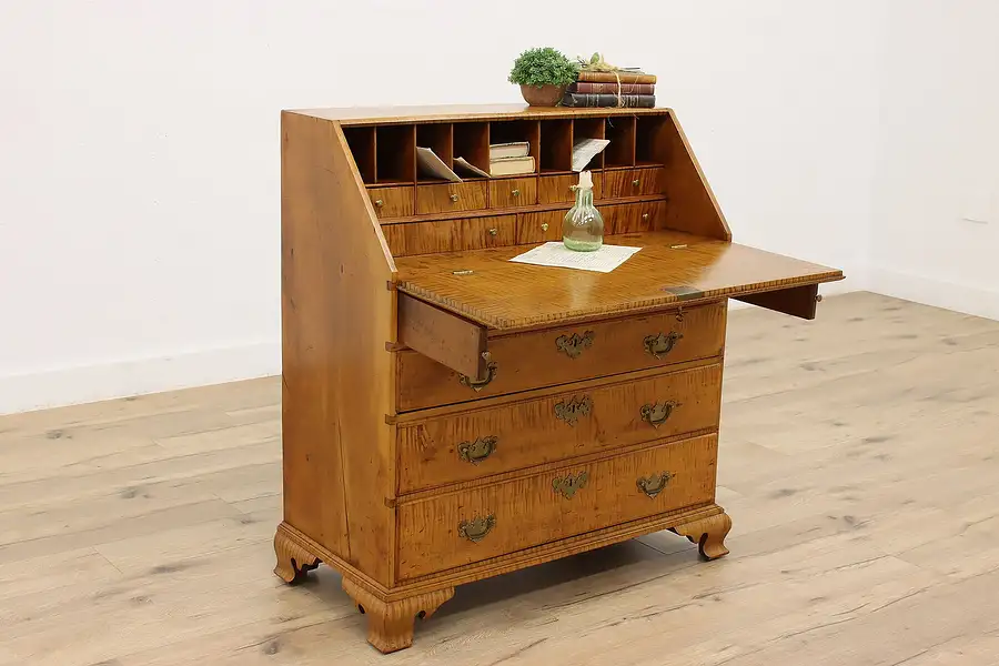 Main image of Georgian Antique 1790s Tiger or Curly Maple Secretary Desk