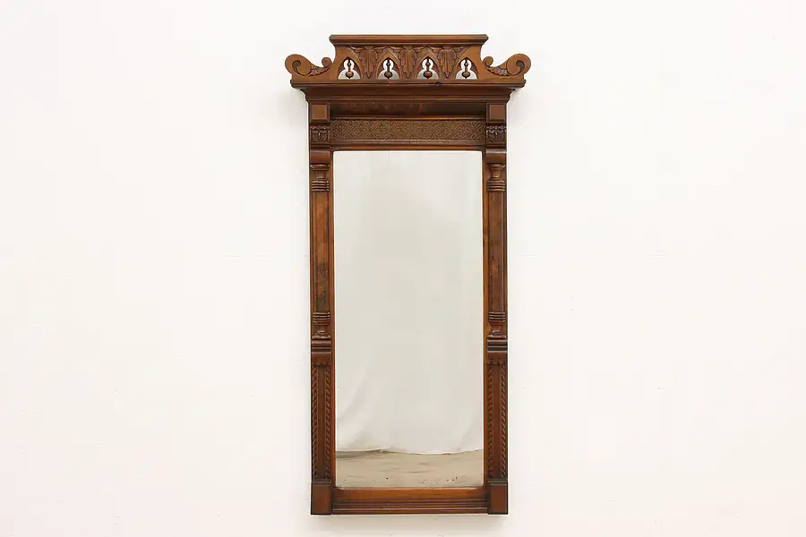 Main image of Victorian Eastlake Antique Walnut & Burl Hall Mirror