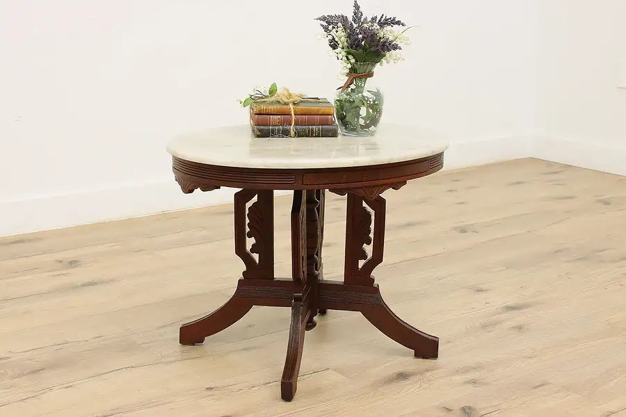 Main image of Victorian Antique Marble & Walnut Coffee Table