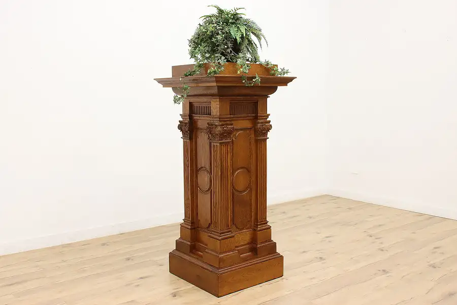 Main image of Oak Classical Vintage Carved 6' Pedestal Sculpture Stand