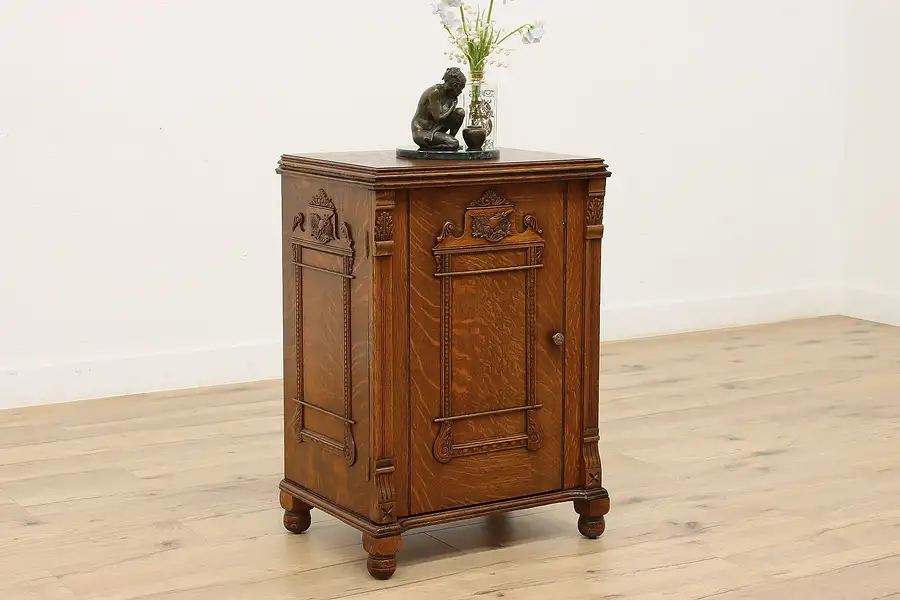 Main image of Victorian Antique Carved Oak Hall, Bar or Bath Cabinet Eagle