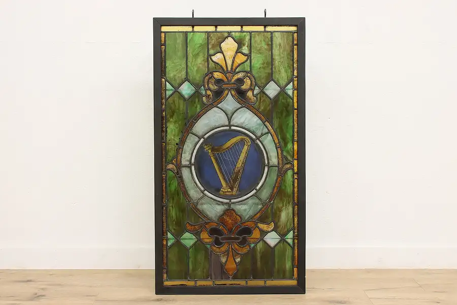 Main image of Harp Architectural Salvage Antique 52" Stained Glass Window