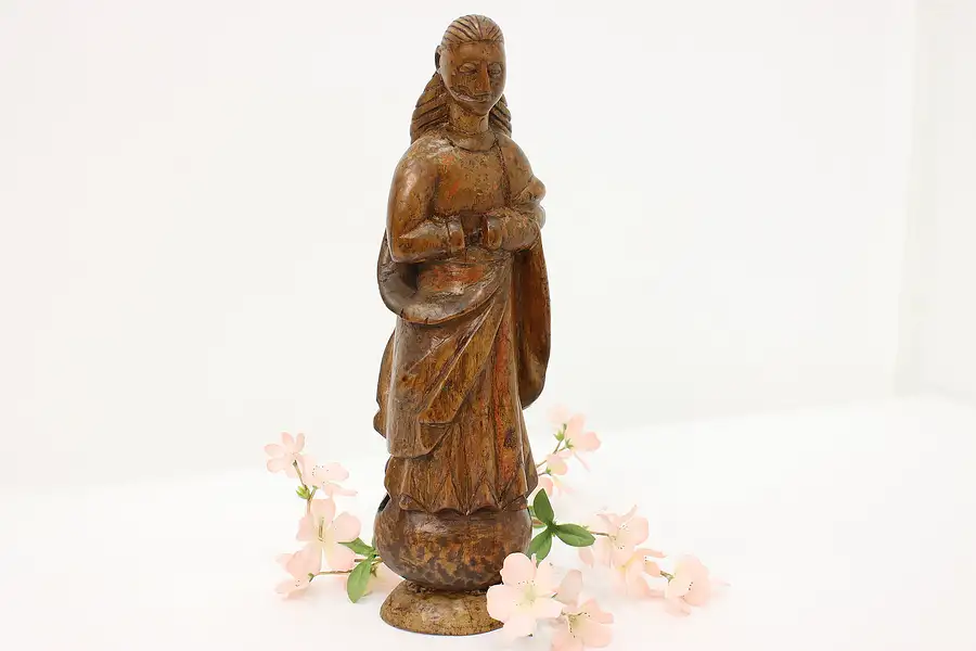 Main image of Santo Spanish Antique Carved Sculpture of John the Baptist