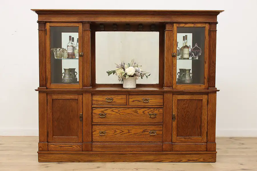 Main image of Craftsman Antique Oak Back Bar, Sideboard, China Cabinet