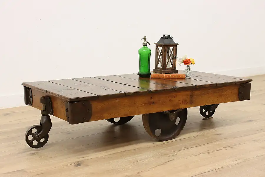 Main image of Railroad Salvage Antique Industrial Cart Farmhouse Coffee Table