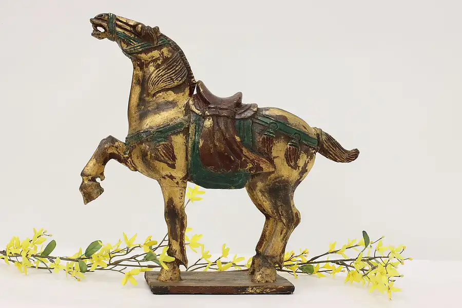 Main image of Chinese Vintage Hand Carved & Painted Tang Horse Sculpture