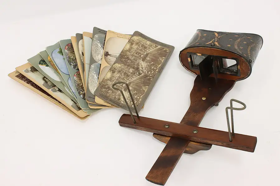 Main image of Industrial Antique Stereoscope Viewer & 12 Cards H. C. White