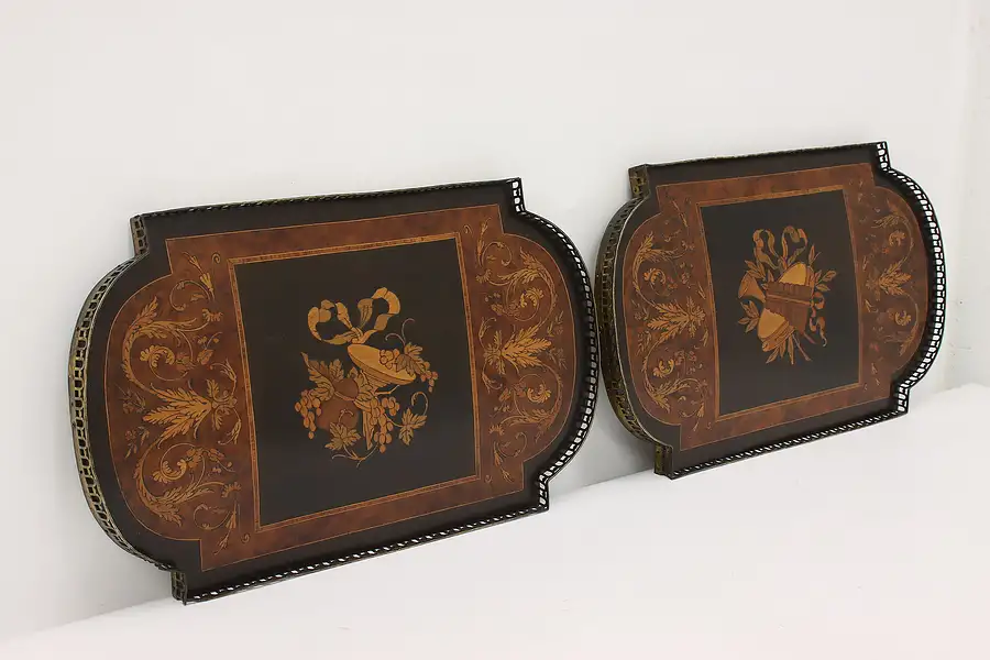 Main image of Pair of Antique English Marquetry Wall Plaques Music Grapes