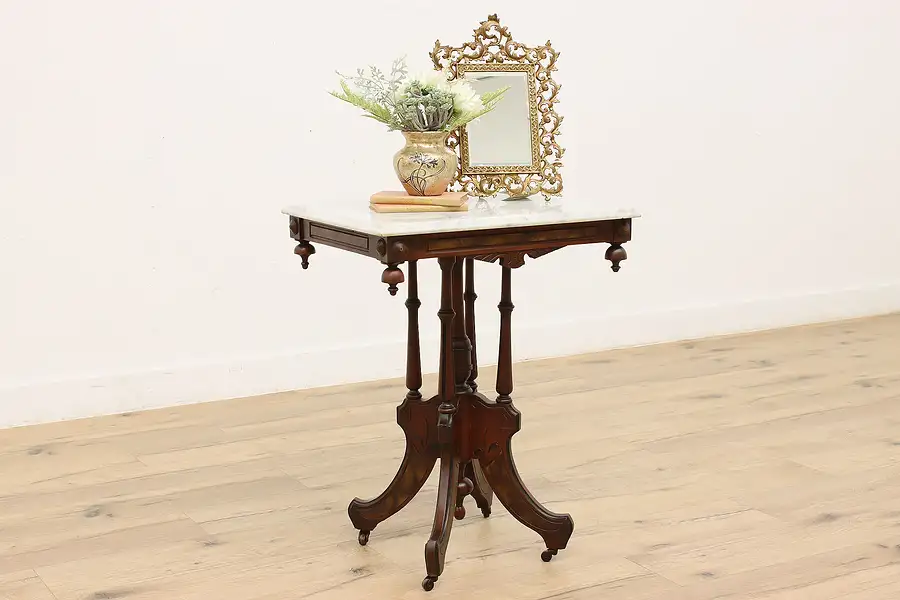 Main image of Victorian Eastlake Antique Marble Top Parlor or Hall Table