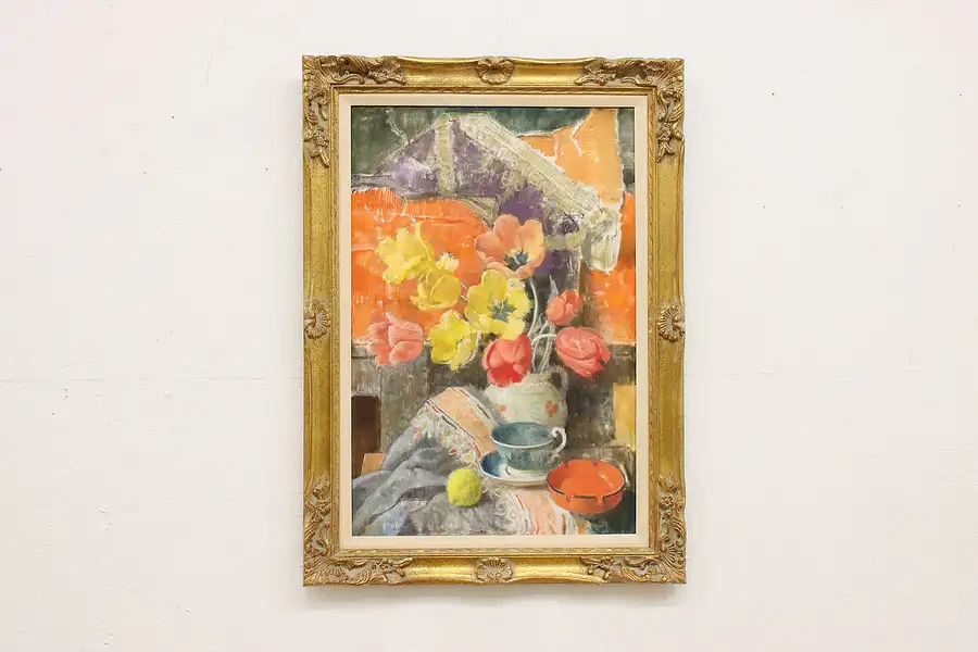 Main image of Flowers Still Life Vintage Original Oil Painting Kontuly 44"