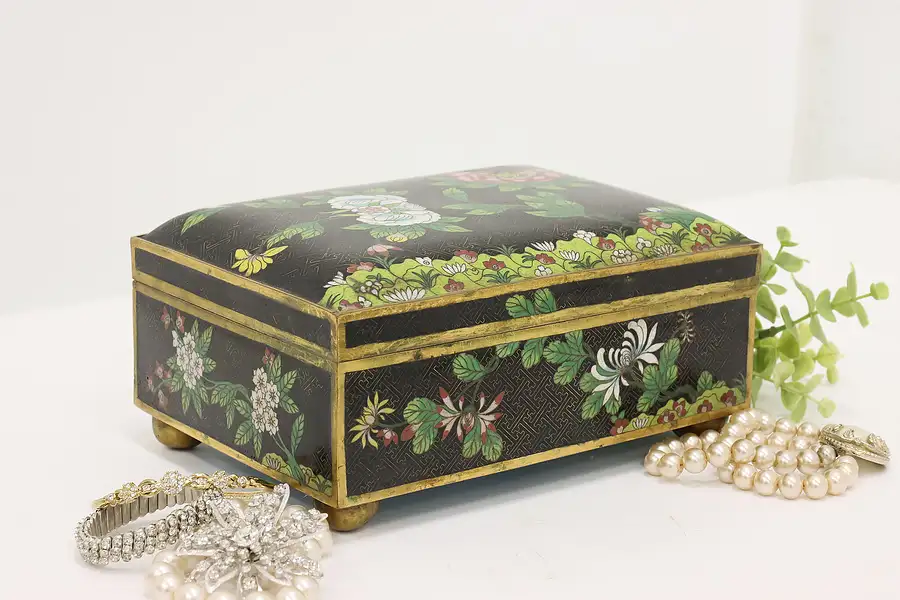 Main image of Chinese Cloisonne Antique Enamel Humidor or Jewelry Box