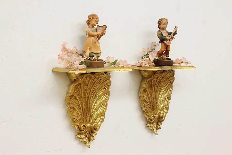 Main image of Pair of Italian Renaissance Vintage Carved Gilt Wall Shelves