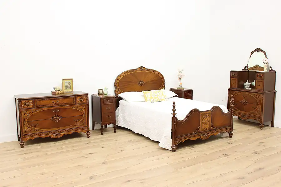 Main image of English Tudor Antique 5 Pc Bedroom Set, Full Size Bed