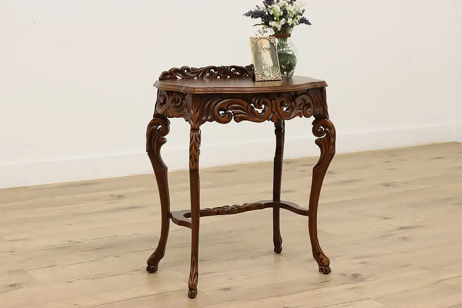 Main image of Carved Vintage Walnut Nightstand, Hall Console or Lamp Table