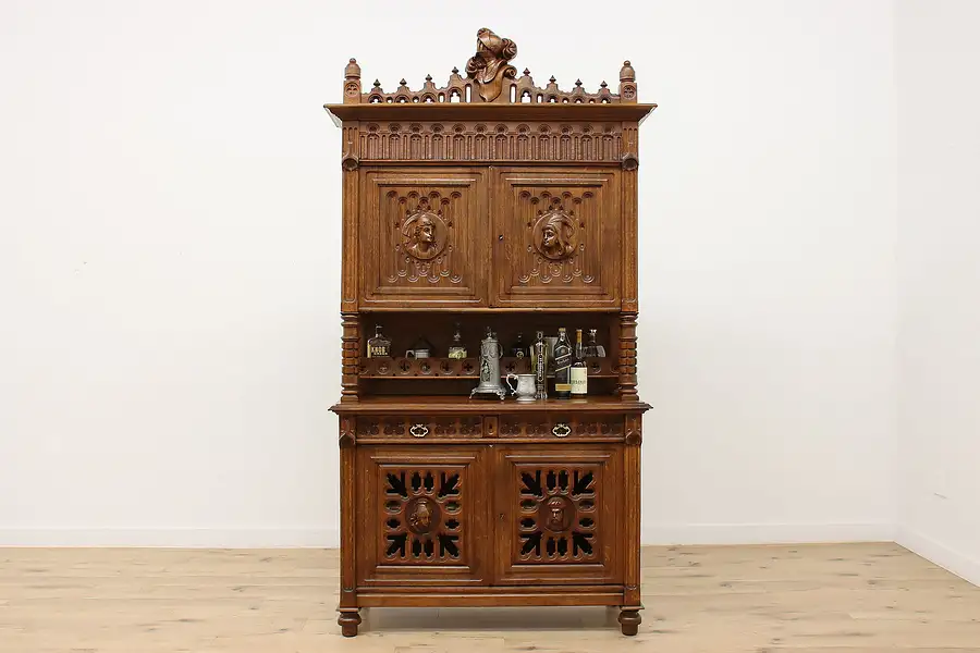 Main image of Gothic Antique Carved Oak Cabinet, Backbar, Court Cupboard