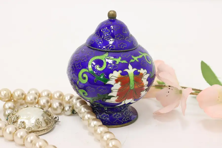 Main image of Chinese Vintage Cloisonne Enamel Tea Jar, Flowers