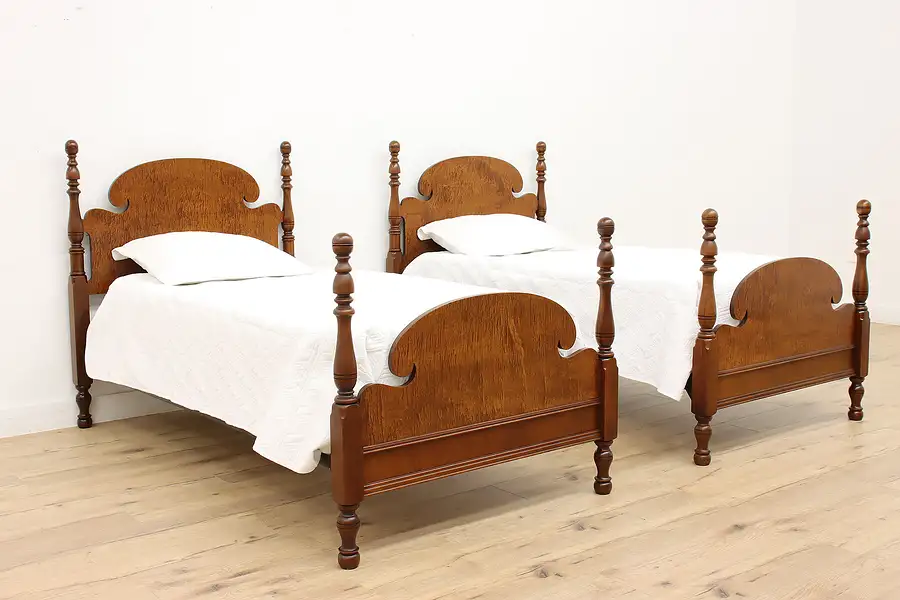 Main image of Pair of Vintage Traditional Maple Twin or Single Poster Beds