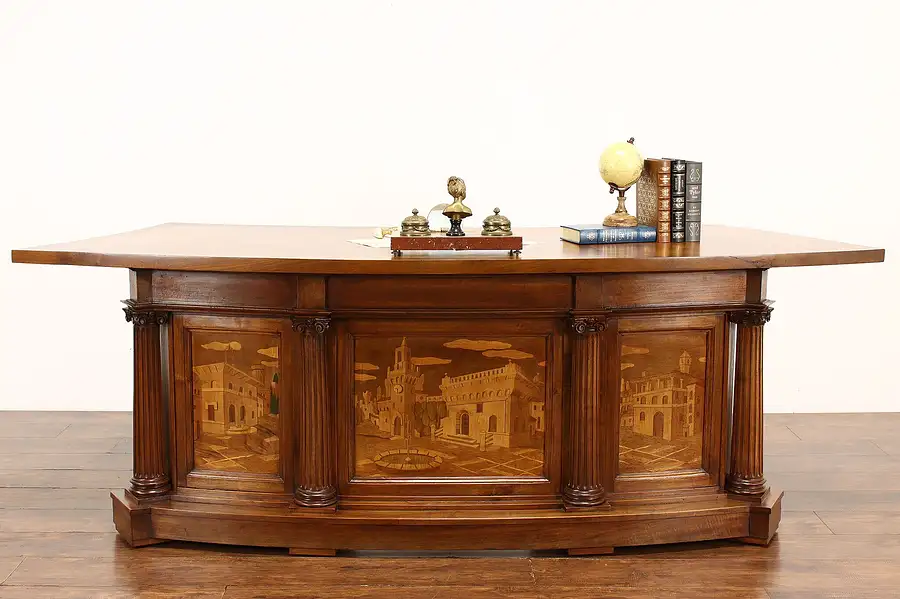 Main image of Italian Vintage Office or Library Desk, Marquetry Florence