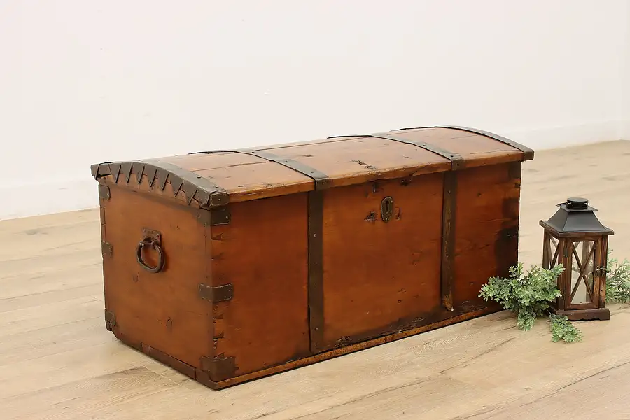 Main image of Immigrant Antique 1850s Pine Farmhouse Trunk or Blanket Chest