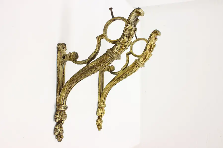 Main image of Pair of Antique Bronze Tiebacks or Curtain Rod Mounts