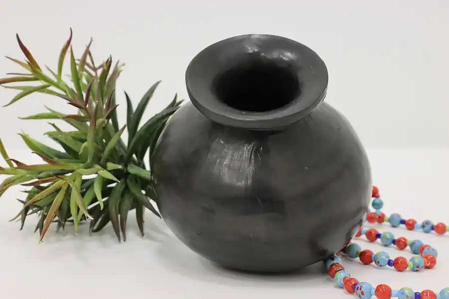 Main image of Vintage Black Pottery Round Bottom Vase, Oaxaca, Mexico?