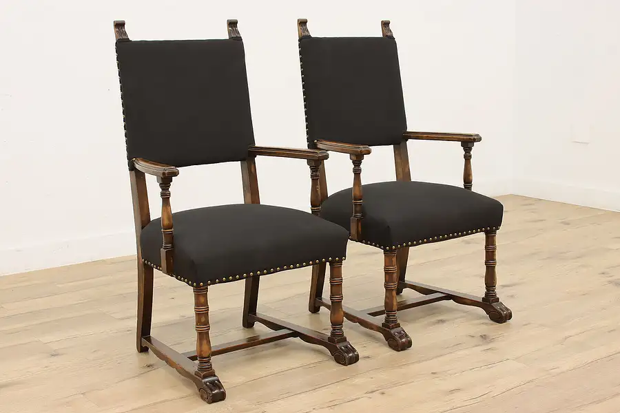 Main image of Pair of Scandinavian Antique Carved Chairs, New Upholstery