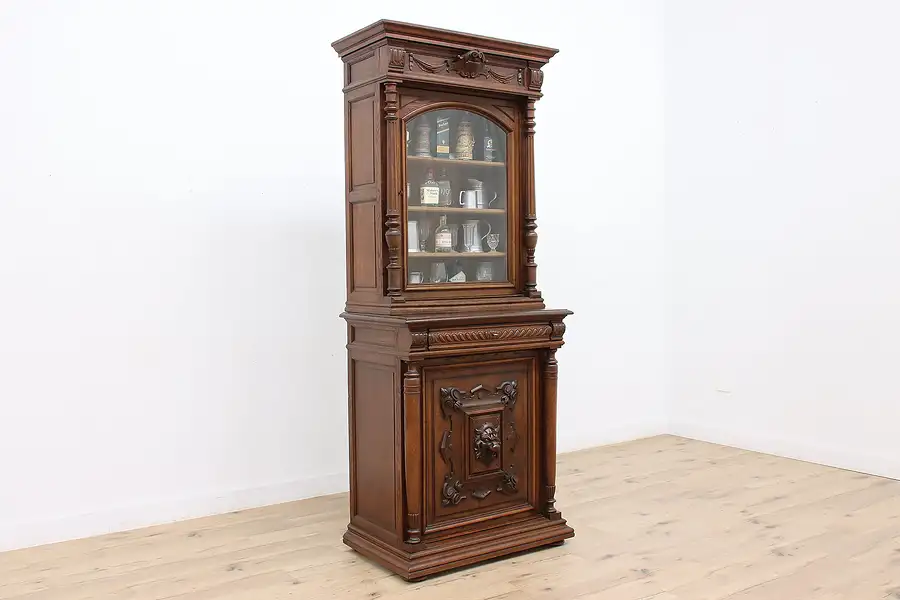 Main image of French Renaissance Antique Oak Bar, China Cabinet, Bookcase